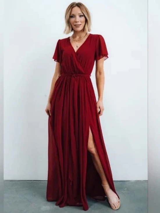 Baltic Born Dresses & Skirts - Baltic Born Kristina Chiffon Burgundy Red Maxi Women's Dress XL Wedding Guest